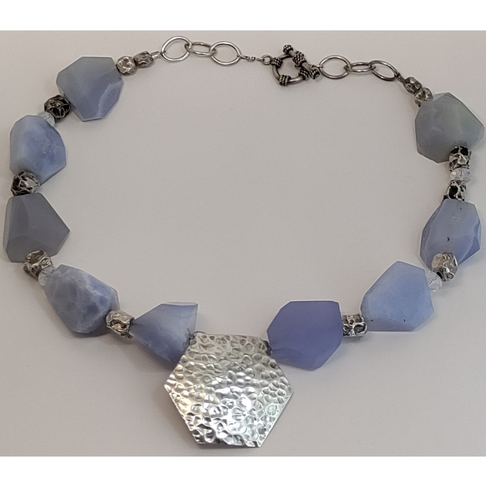 Chunky Solid Sterling Silver Hammered Disk Natura… - image 1